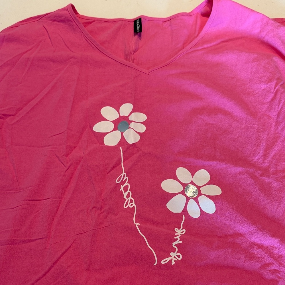 Chic Pink Floral Short Sleeve Tee NORACORA